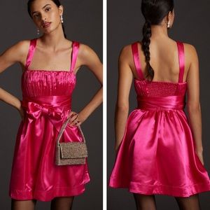 Anthropologie Maeve Bow-Tie Satin Mini Dress